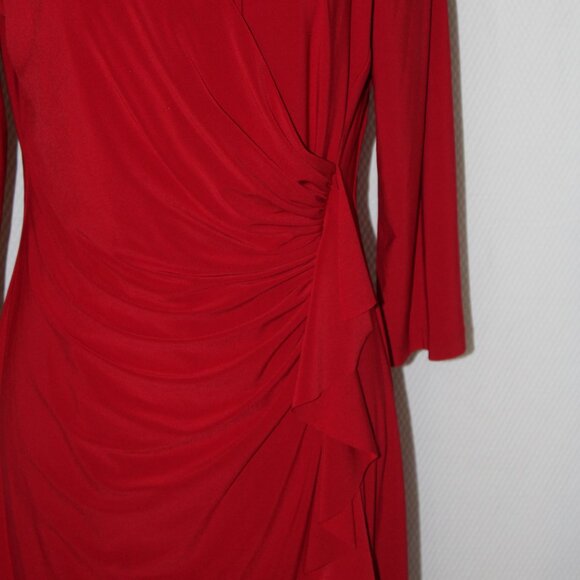 FALL SALE American Living Dress Sheath Red 3/4 Sleeve Ruched Waist Size 14 EUC - Picture 2 of 9